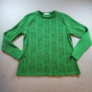 Moshu Plissé Long Sleeve Top Womens Large Green Excellent Textured Pullover